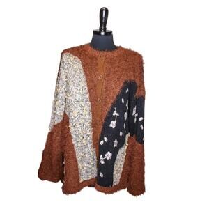 JSong Collection Cardigan Sweater Fuzzy Embroidered Glitter Boho Cozy